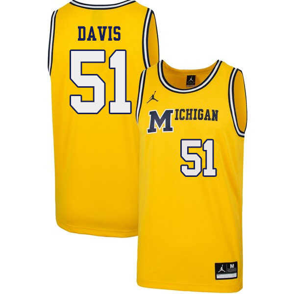 Men #51 Austin Davis Michigan Wolverines 1989 Retro College Basketball Jerseys Sale-Yellow